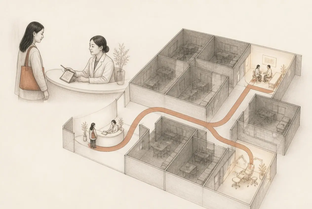 A patient is routed through a hospital to the relevant specialist